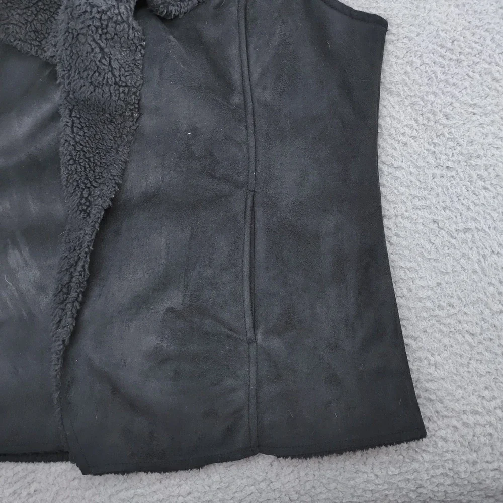 Bit & Bridle Vest Womens Large Black Faux Suede Leather Sherpa Collar Open Front